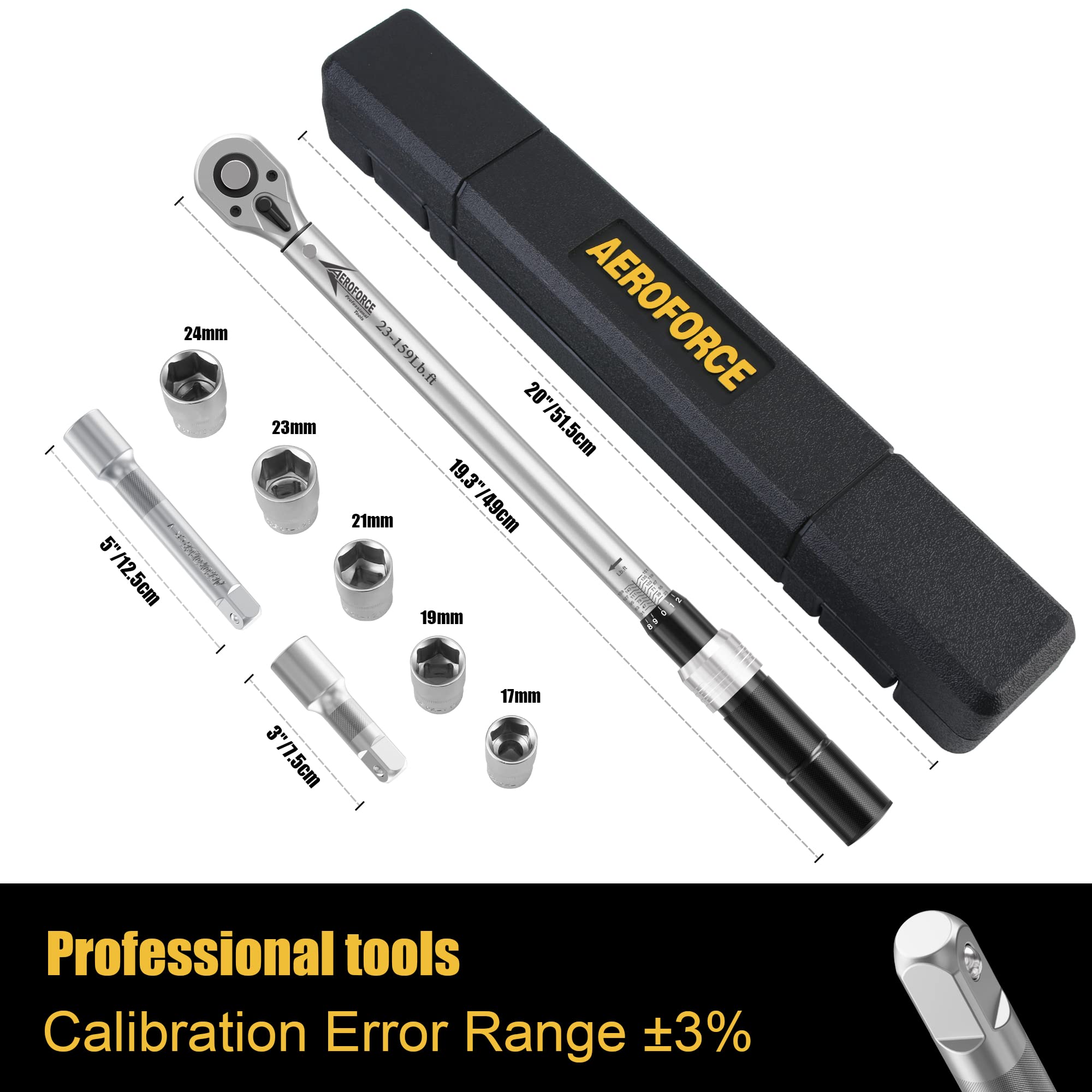 AEROFORCE 8Pcs 1/2-inch Drive Torque Wrench Set（23-159 Lb.ft/31.3